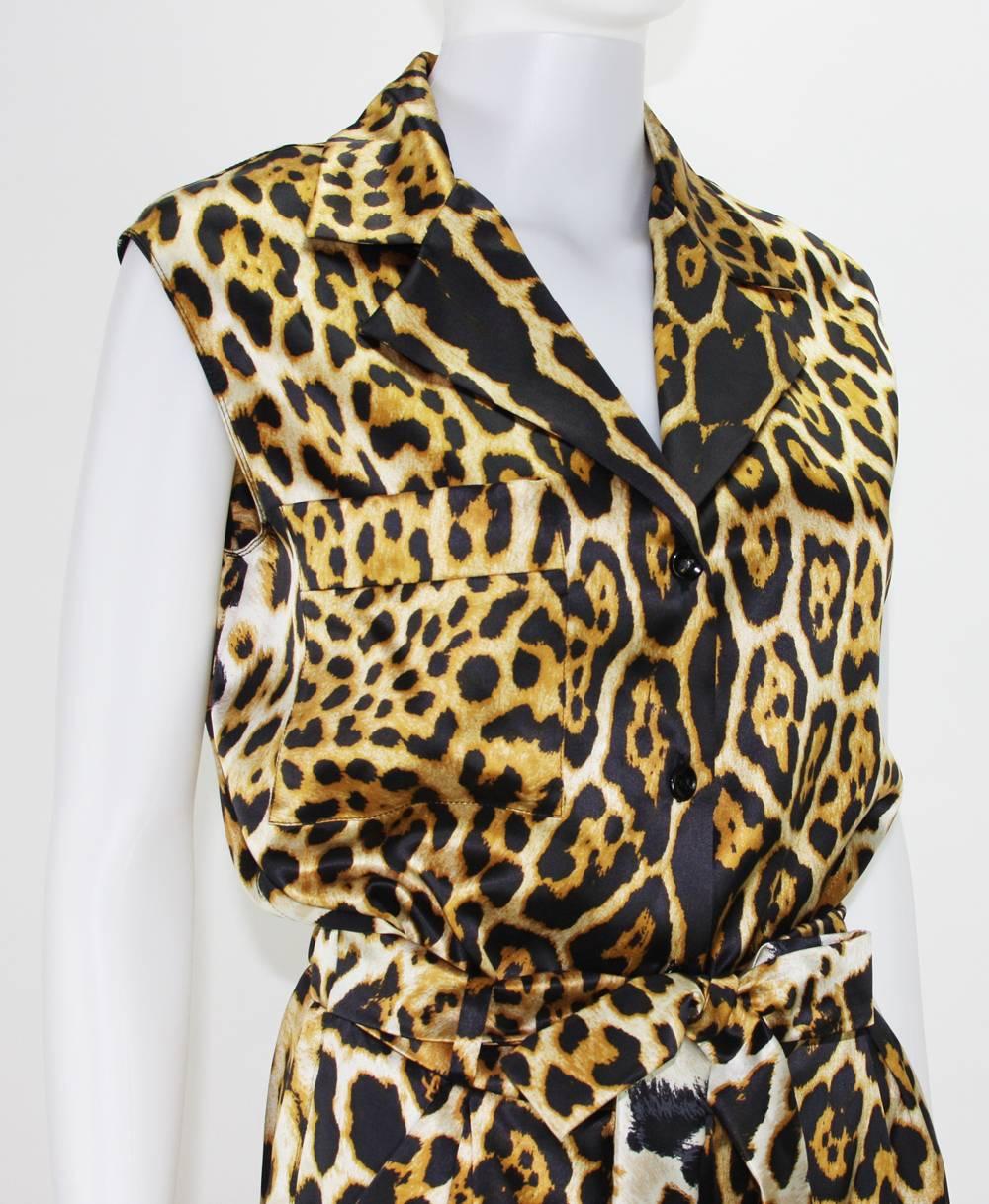 New Yves Saint Laurent Silk Leopard Print Jumpsuit Fr. 40 US 8/10 In New Condition For Sale In Montgomery, TX