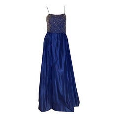 Beautiful 1950s Saks Fifth Avenue Beaded Blue Silk Taffeta Gown