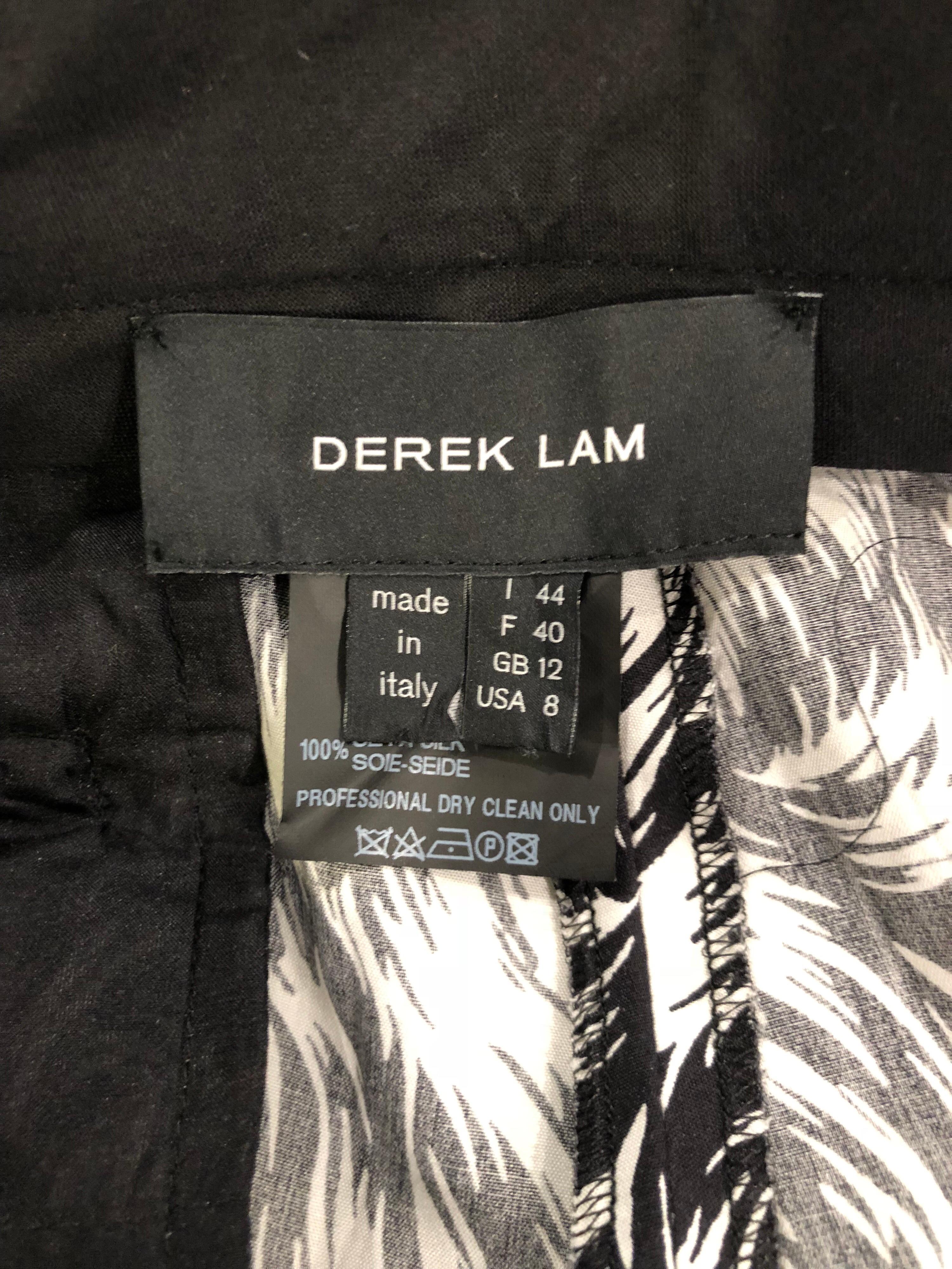 New Derek Lam Size 8 Black and White Feather Print Pajama Style Silk Pants For Sale 7