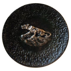 Art Deco Bronze Bowl with Tiger Motif in Relief, 1920s