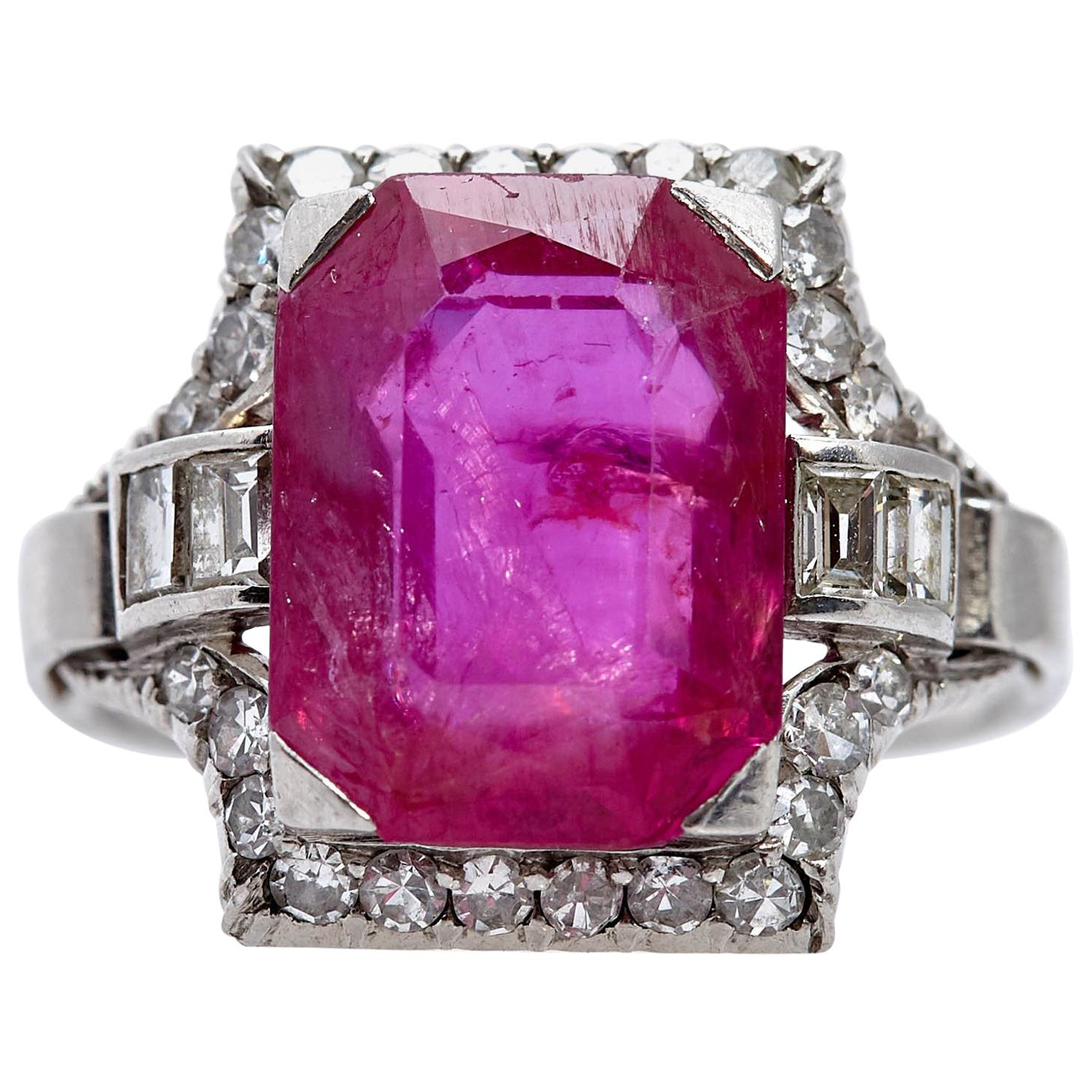 Art Deco Burma Ruby Diamond Ring