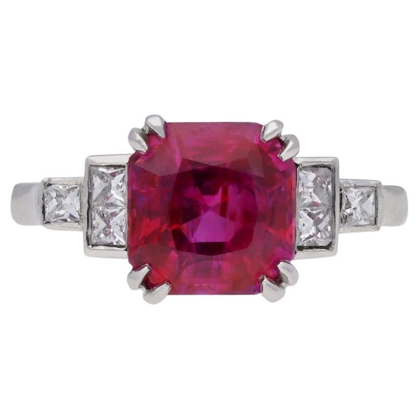 Art deco natural Burmese ruby and diamond ring, circa 1935.