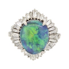 Australian Black Opal Diamond Platinum Cocktail Ring