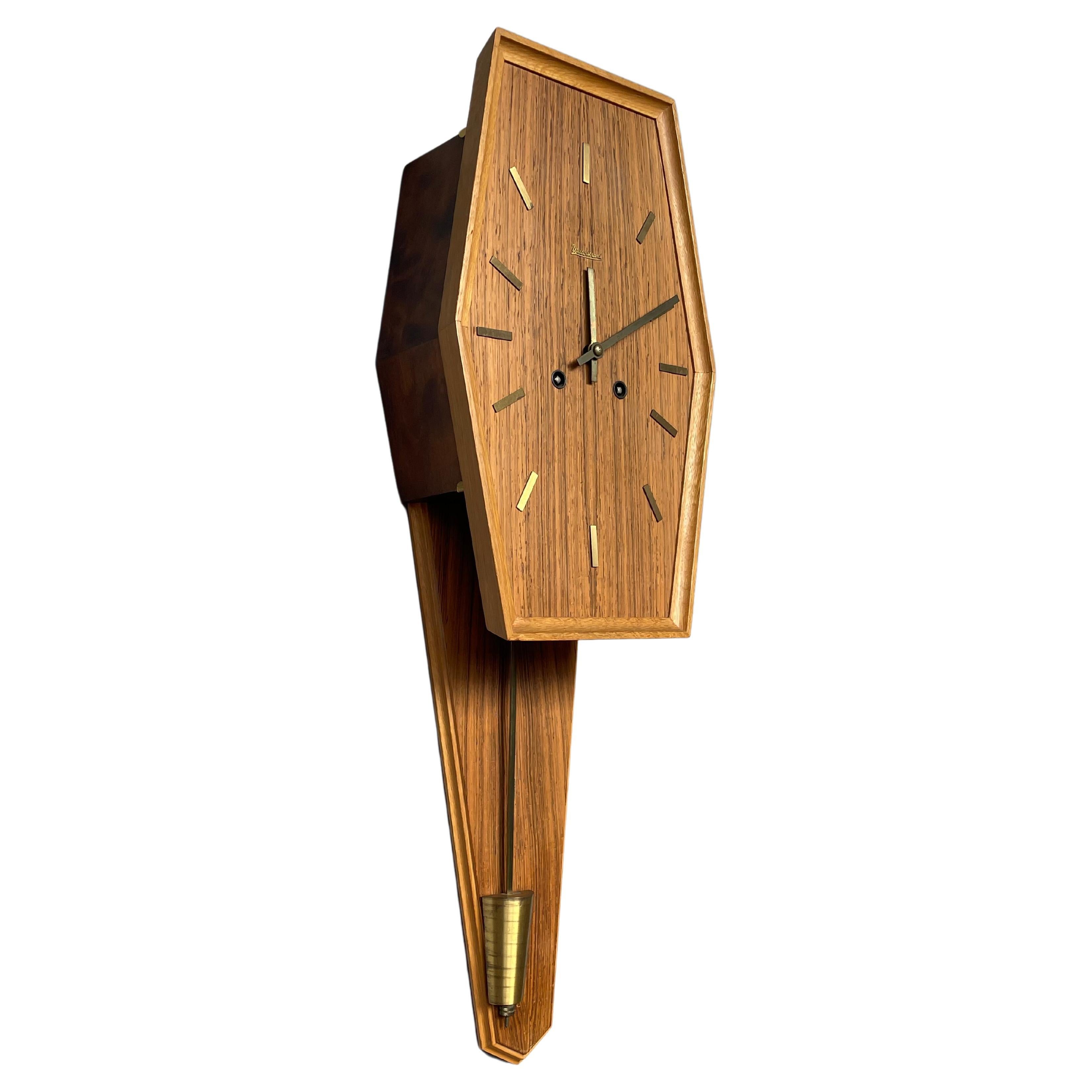 Beautiful Midcentury Modern Wooden Pendulum Wall Clock By Westerstrand, Sweden