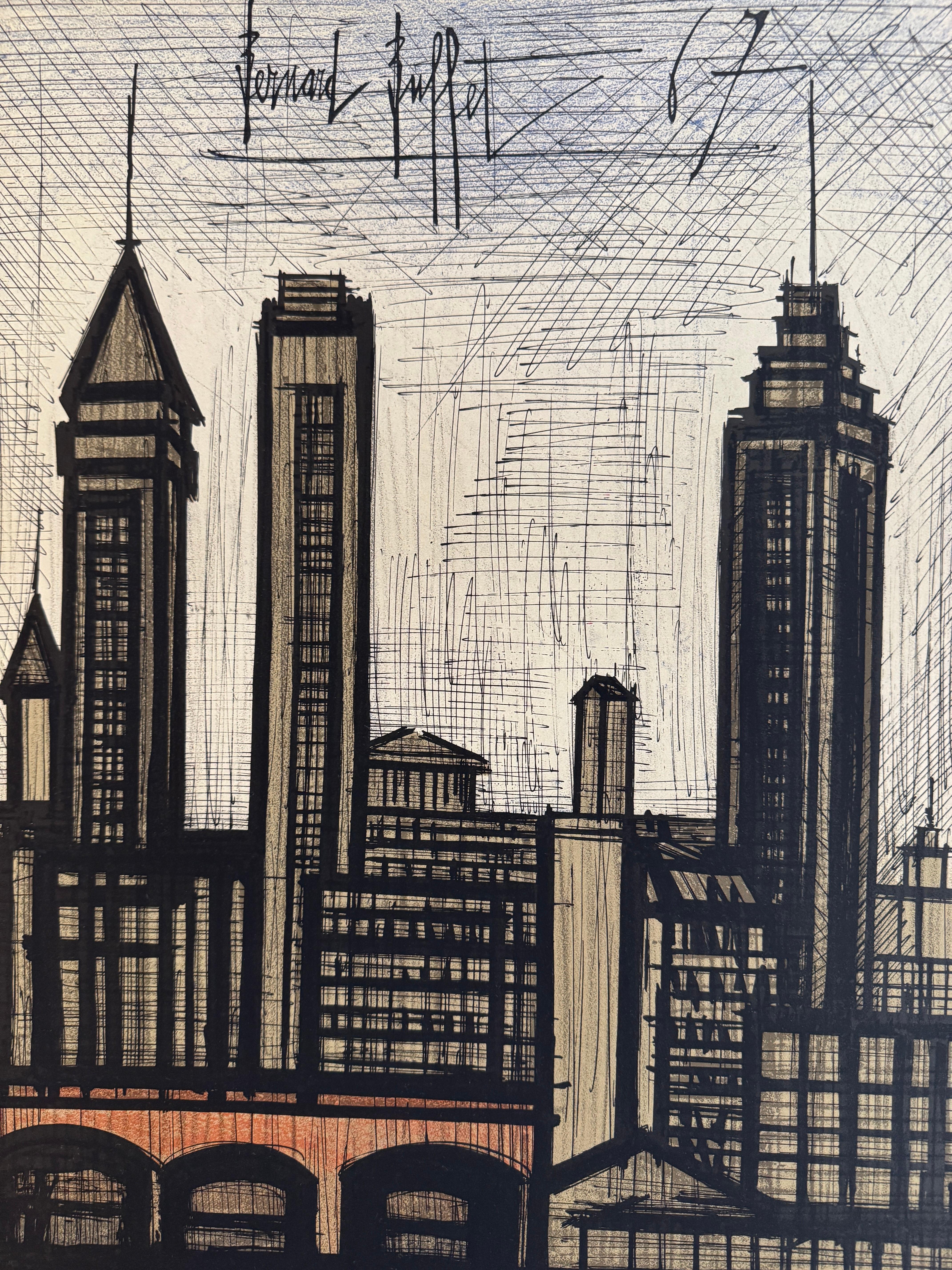 Atelier Mourlot - New York (NYC Skyline) by Bernard Buffet  For Sale 2