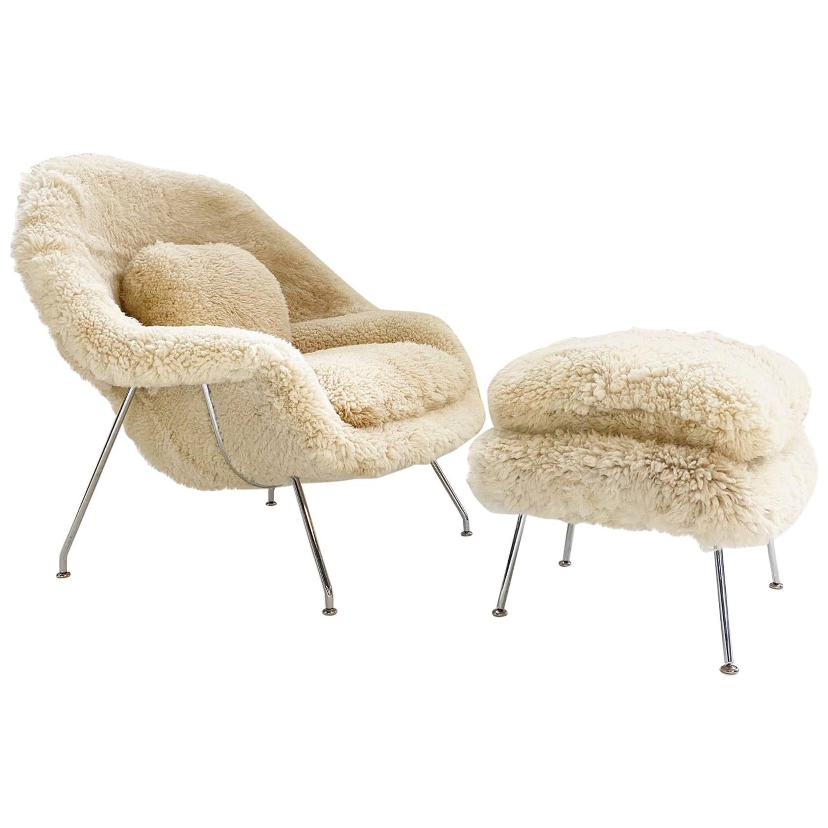 Forsyth Bespoke Eero Saarinen Womb Chair and Ottoman in California Sheepskin