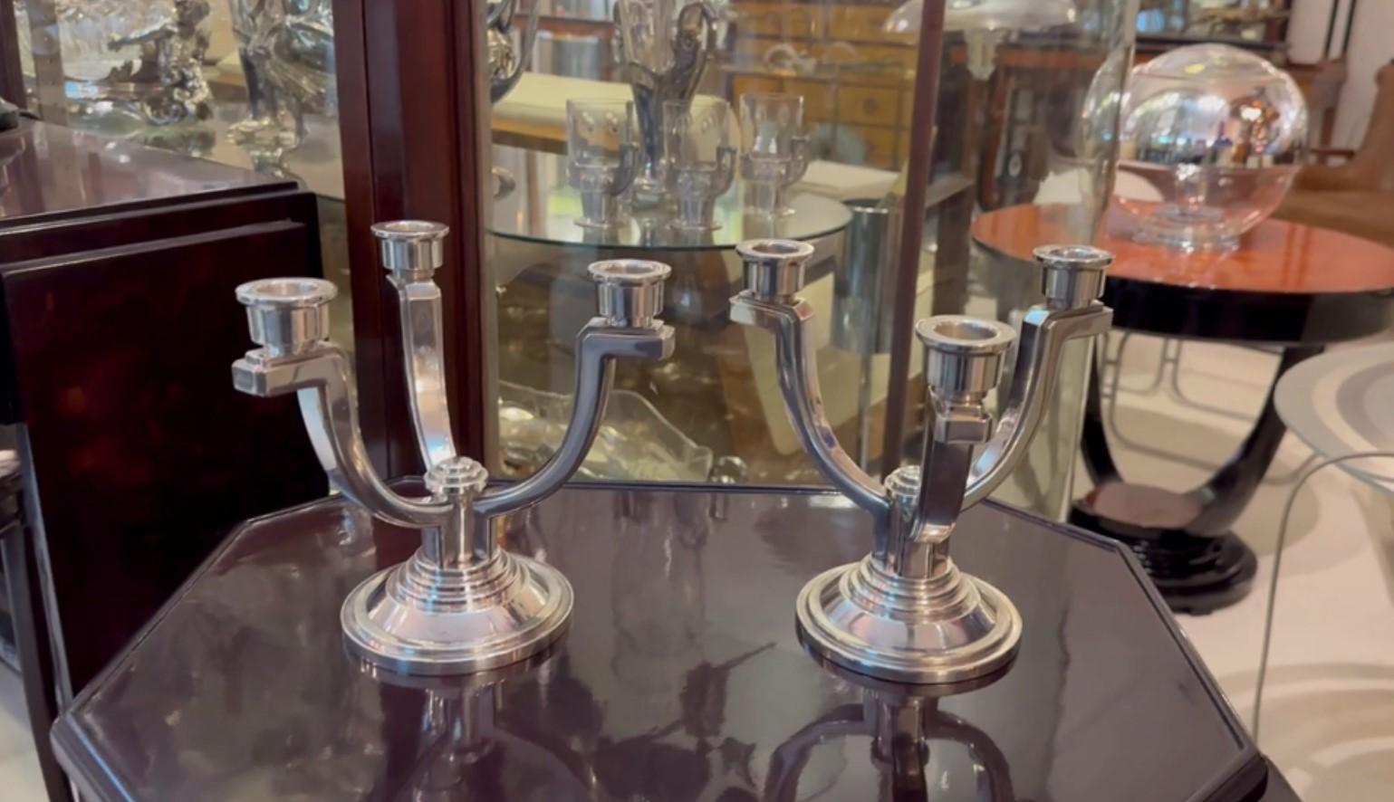 French Big Pair of Candelabras, Art Deco, Sign: France For Sale