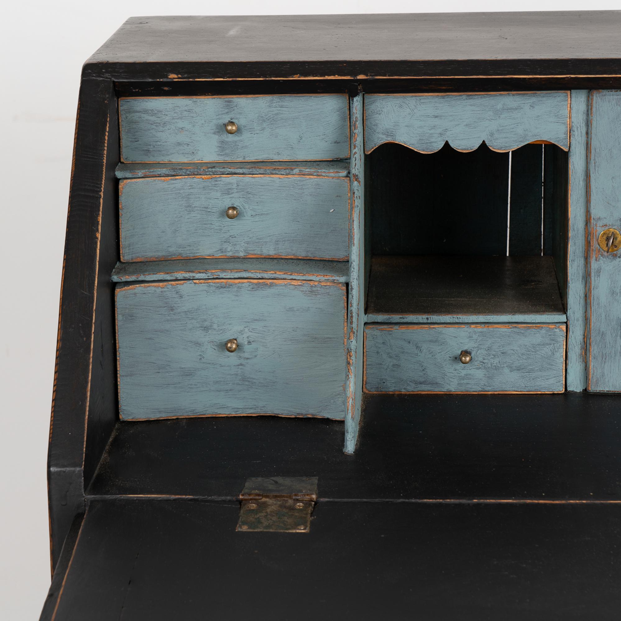 Black Painted Pine Secretary Desk, Sweden circa 1800-40 4