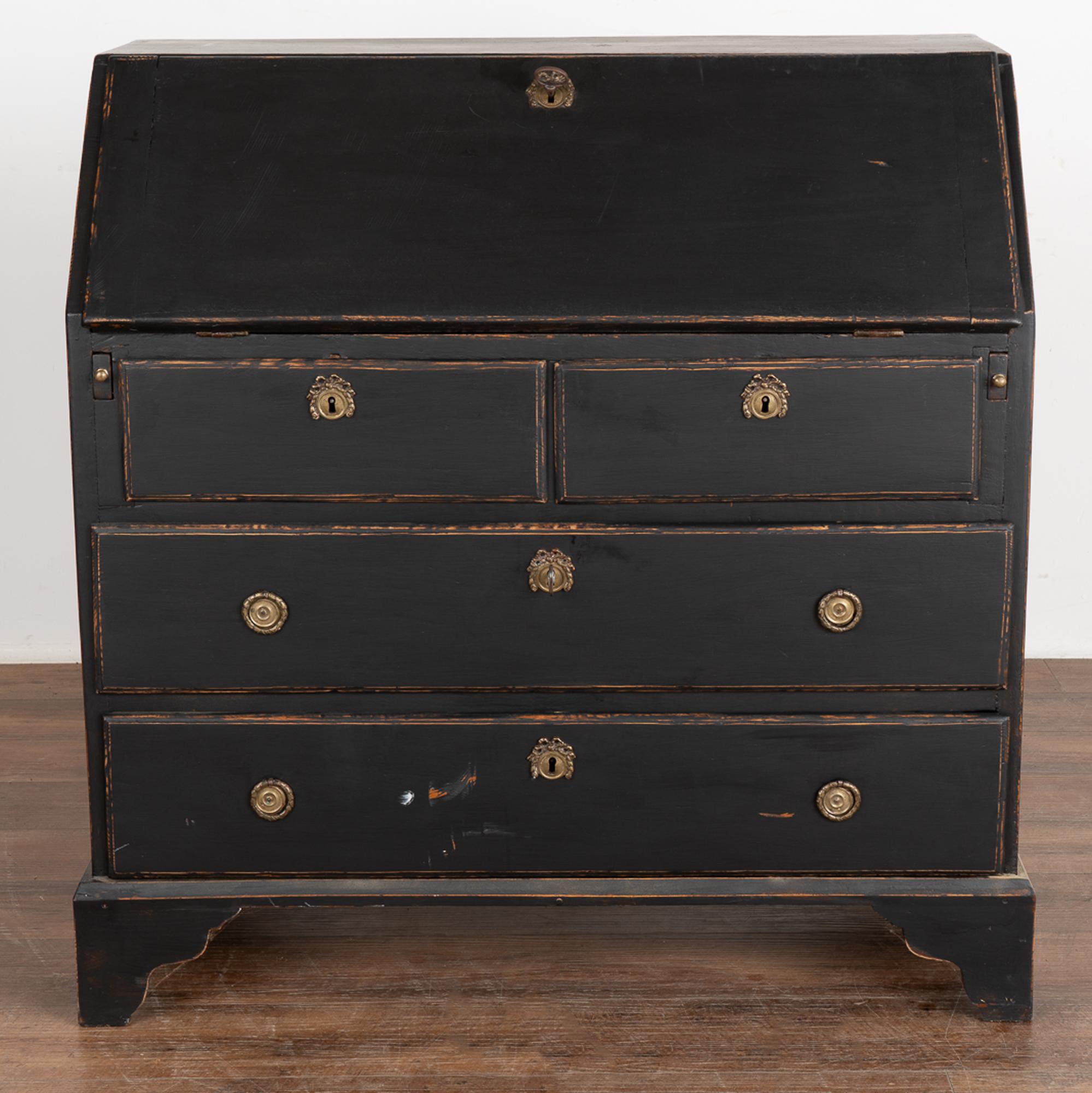 Black Painted Pine Secretary Desk, Sweden circa 1800-40 In Good Condition In Round Top, TX