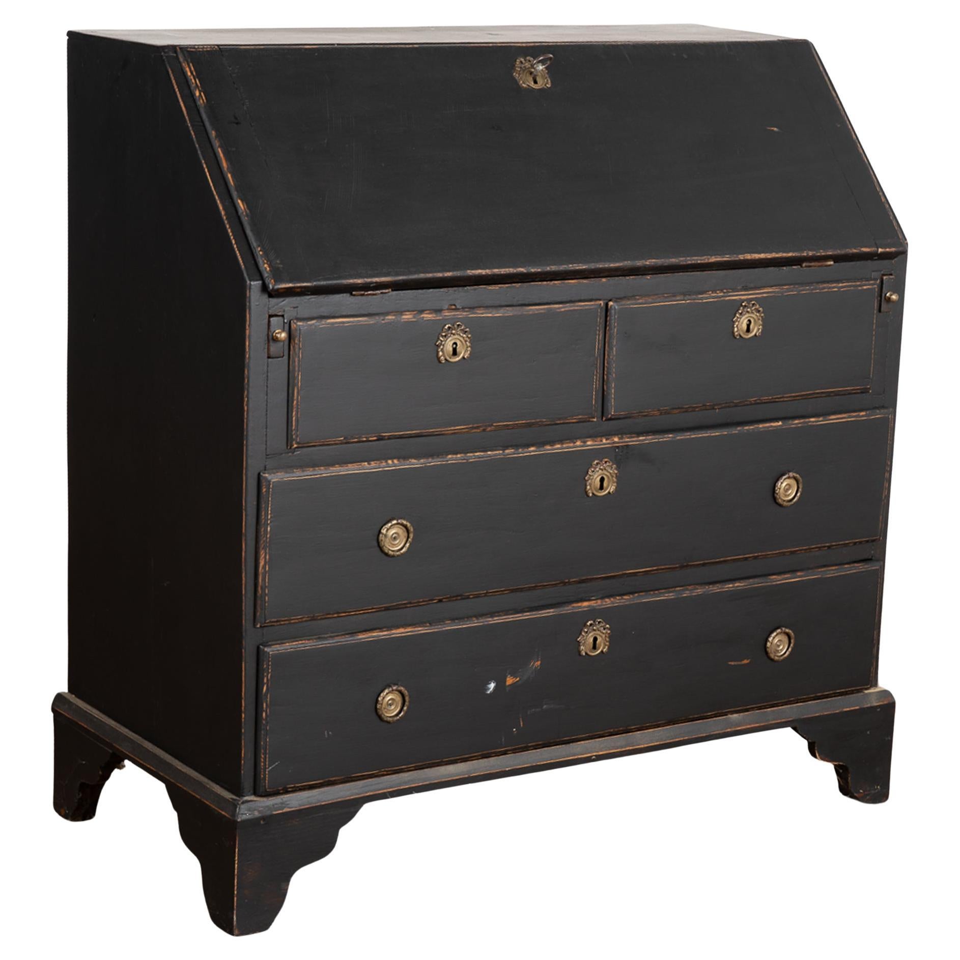 Black Painted Pine Secretary Desk, Sweden circa 1800-40