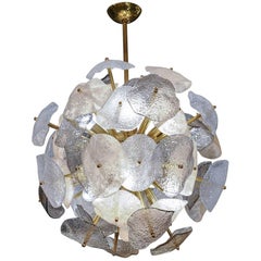 Brass Sphere with Murano Glass Leaves Chandelier