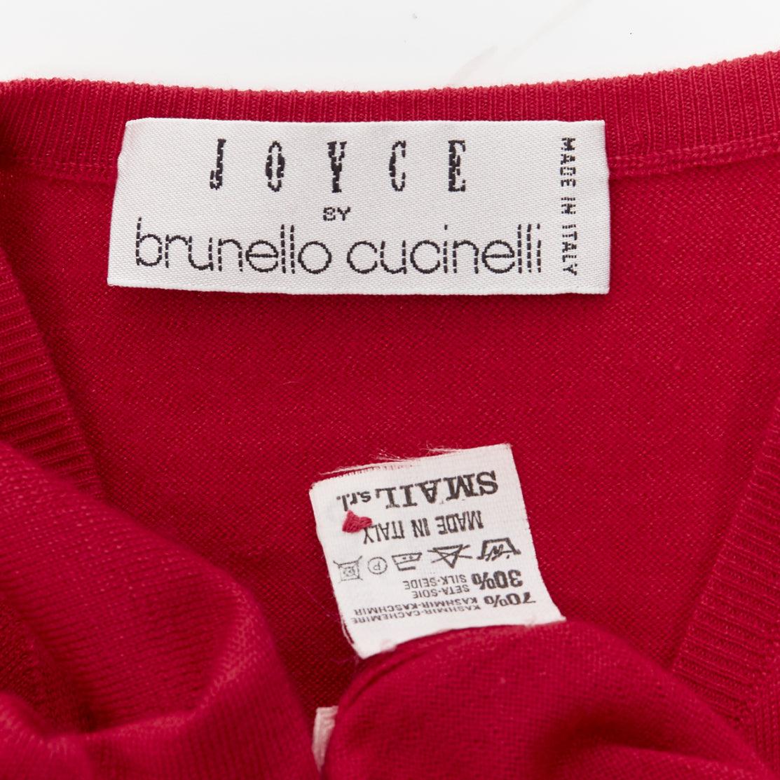 BRUNELLO CUCINELLI JOYCE red cashmere silk button up drop shoulder sweater S For Sale 3