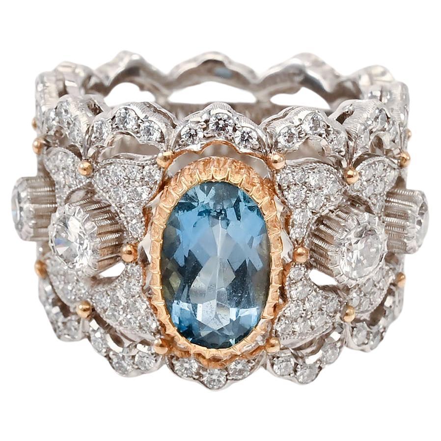 Buccellati Aquamarine and Diamond Band Ring