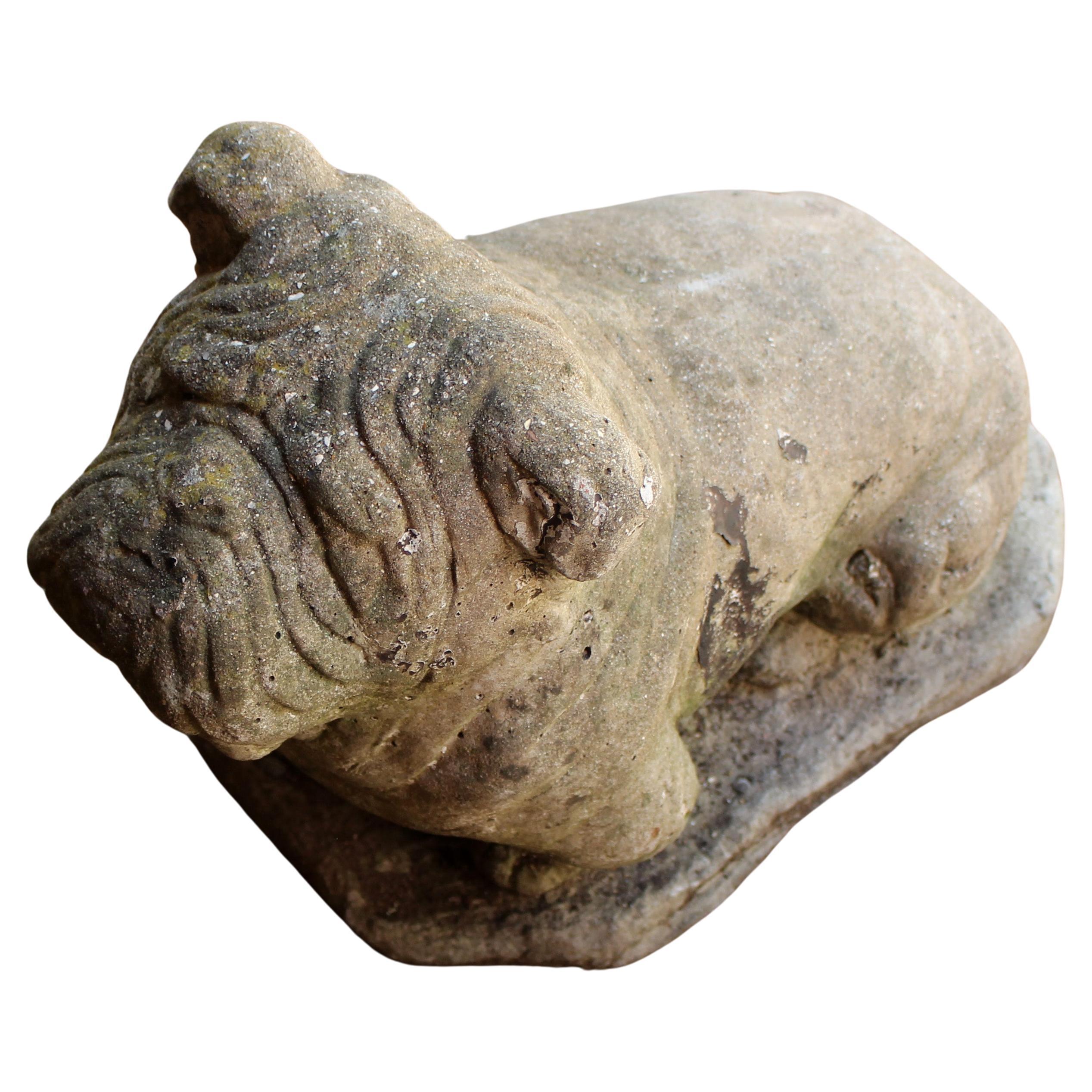 c. 1920s English Cast Stone Bulldog Garden Statue