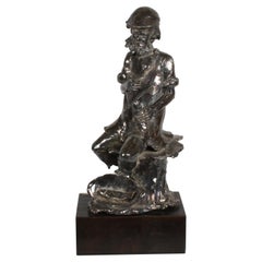 Vintage Canadian Sculptor Alice Winant, Sterling Sculpture of a Fisherman on Wood Base