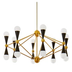 Caracas Black and Brass Sixteen-Light Chandelier