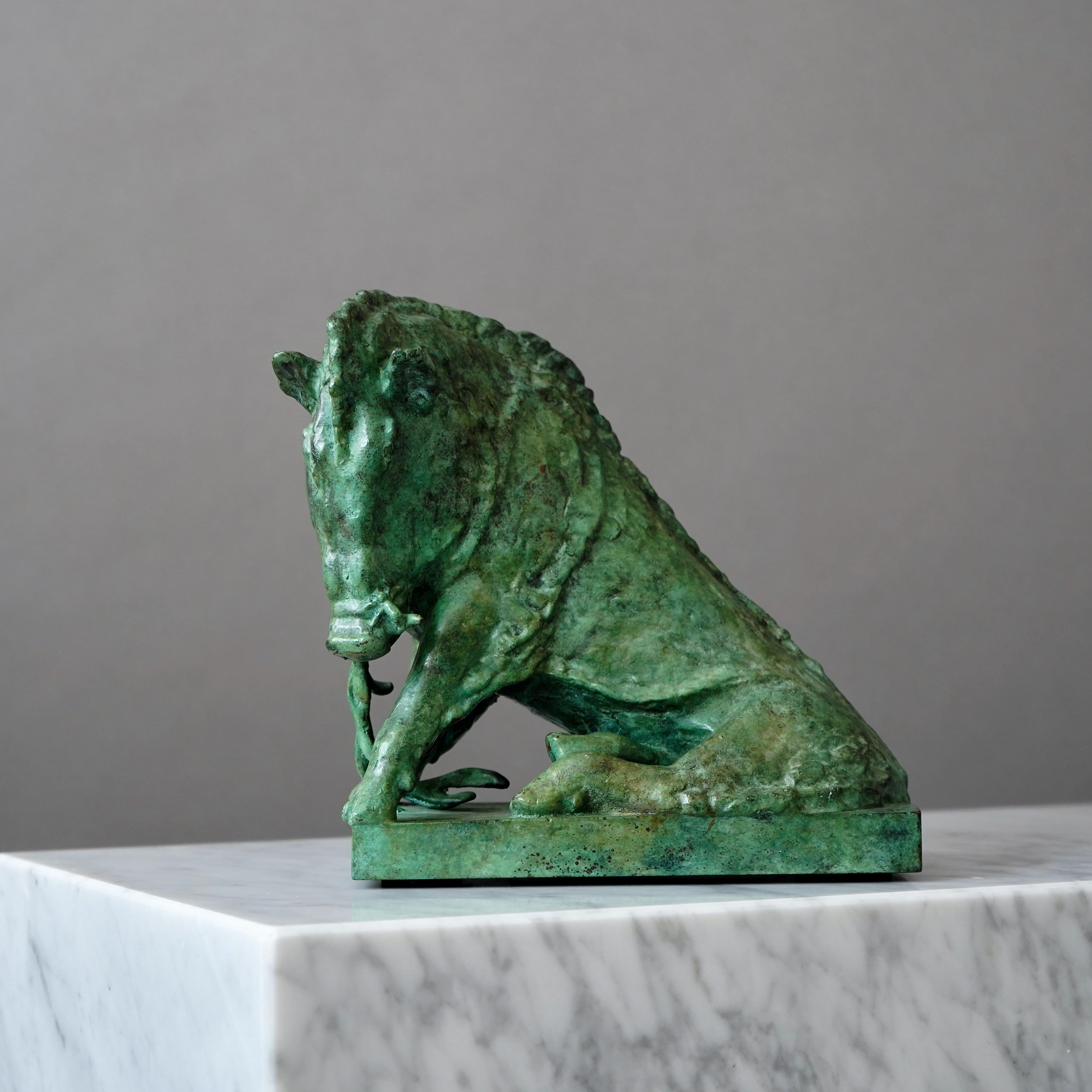 After Carl Milles (1875-1955). Bronze sculpture of a wild boar. Foundry mark of Christian Maas. Conceived in 1929 for Lord Melchett's home Melchet Court in Hampshire.

Excellent condition.

Carl Milles great international breakthrough as a sculptor