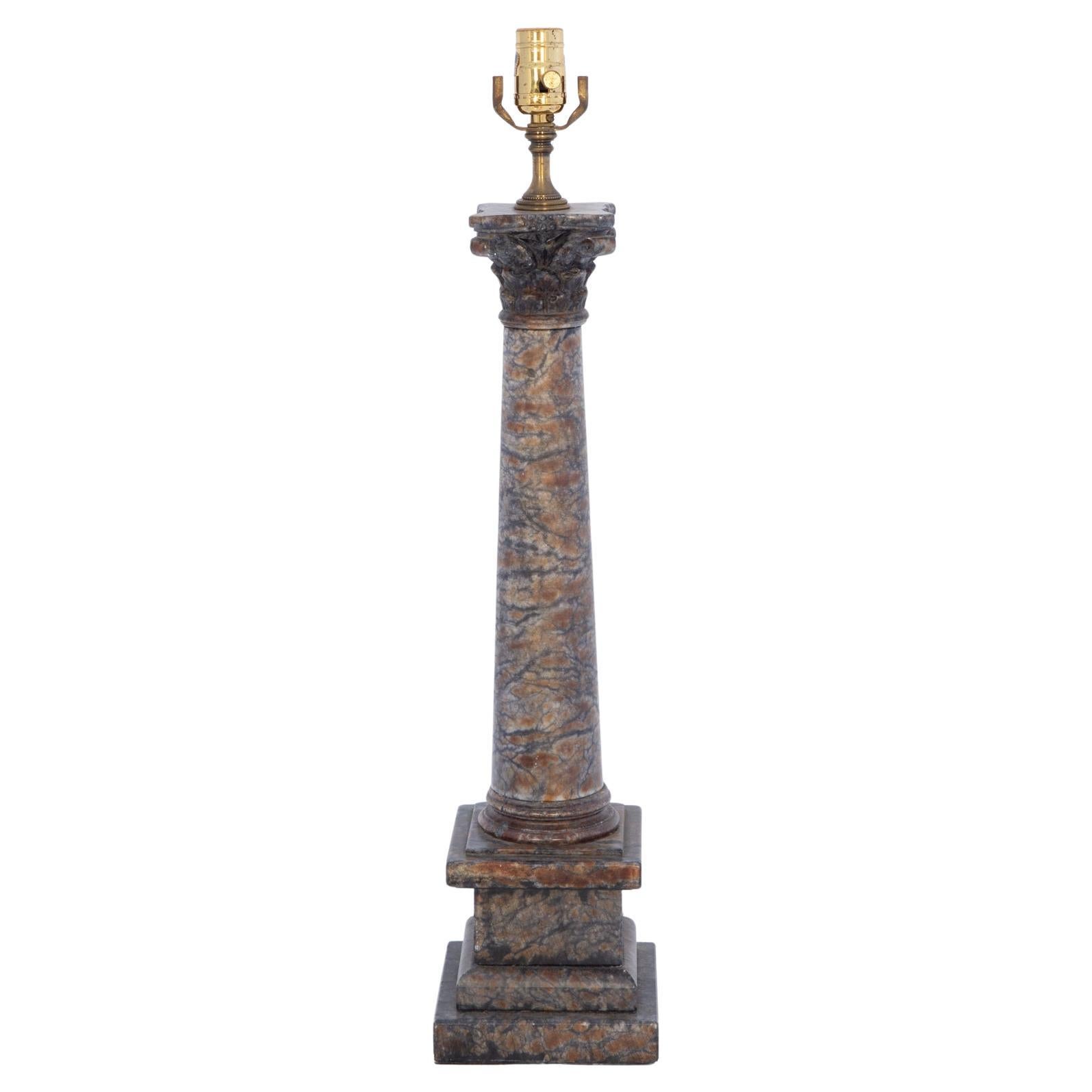 Carved Blue John Marble Columnar Lamp