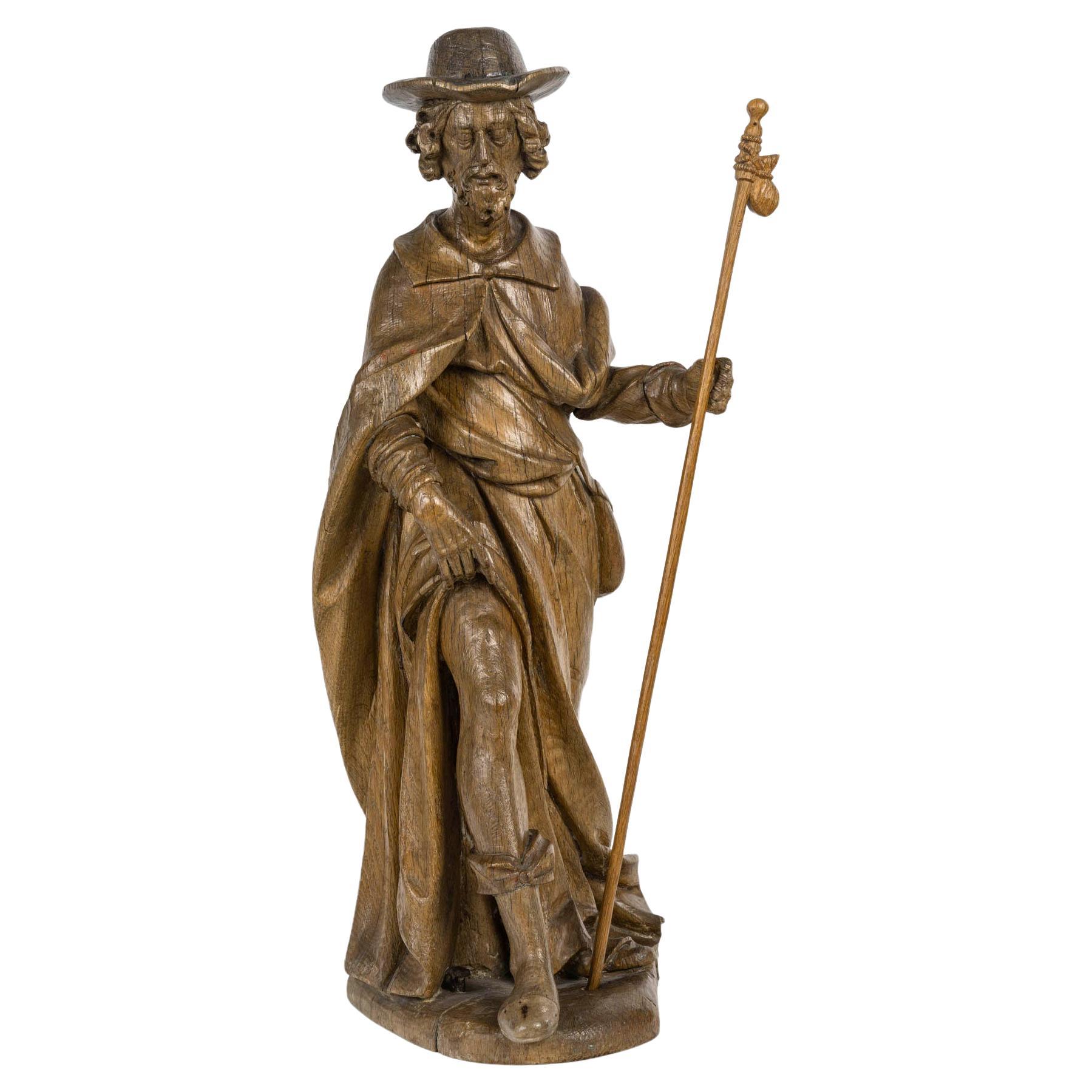 Carved Oak Sculpture of a Saint, 18th Century, Louis XV.