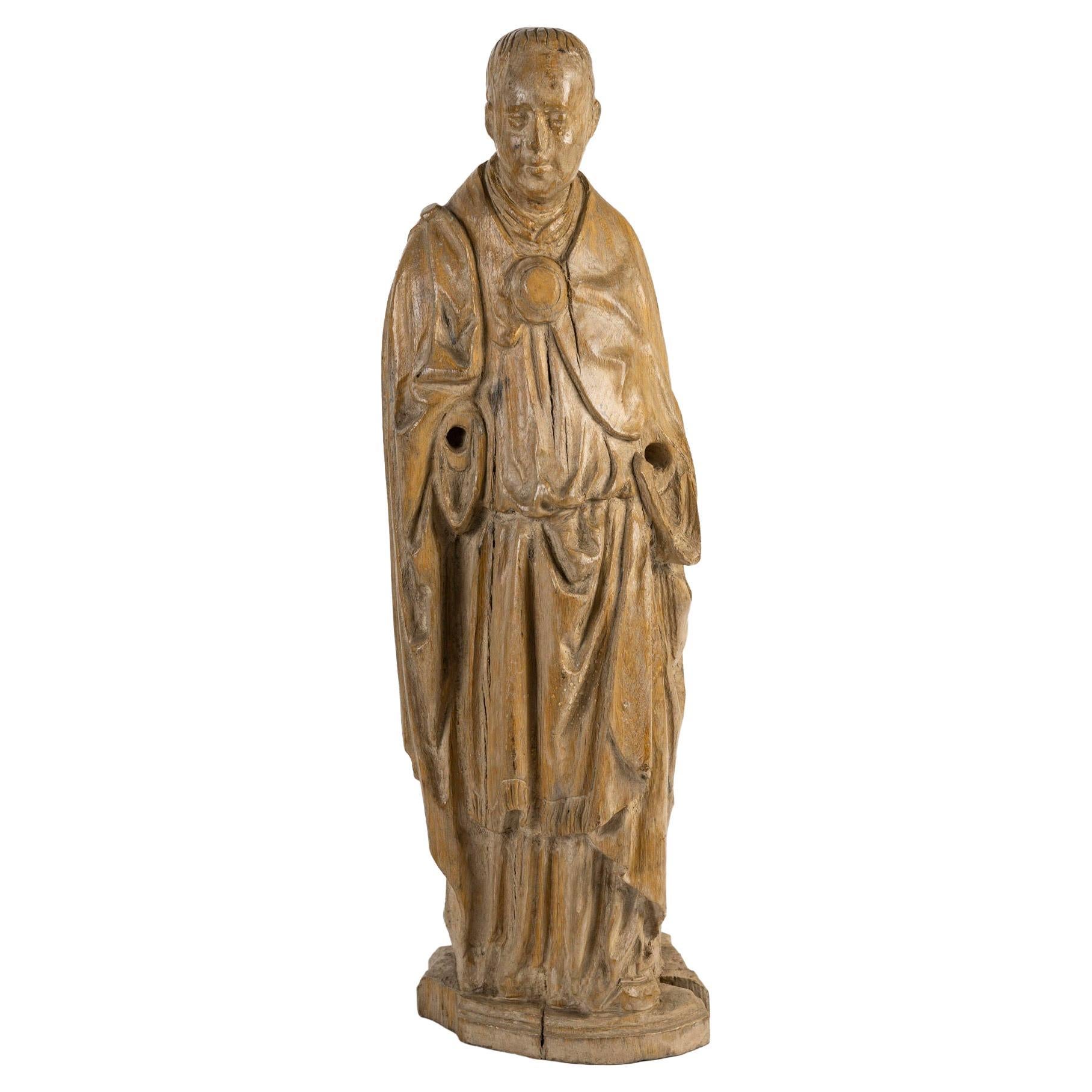 Carved Oak Sculpture Representing Saint Louis de Gonzague, 18th Century.