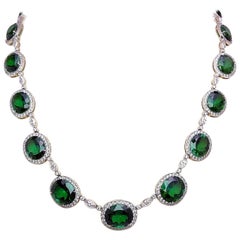 Cellini Platinum, 7.47 Carat Diamond and 70.11 Carat Chrome Tourmaline Necklace