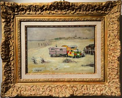 "Les Roulottes", 20th Century Oil on Wood Panel by Spanish Artist Celso Lagar