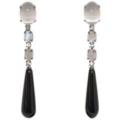 Chandelier Earrings Agate Labradorite White Diamonds Black Gold 18 Karat 