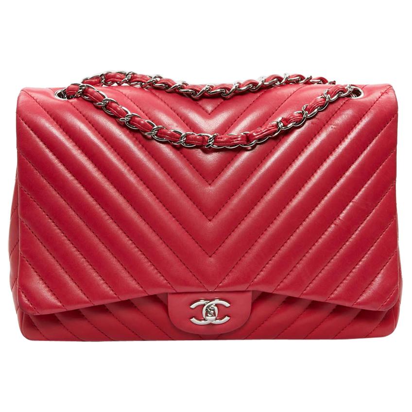 CHANEL Chevron Jumbo Leather Pink Fuchsia