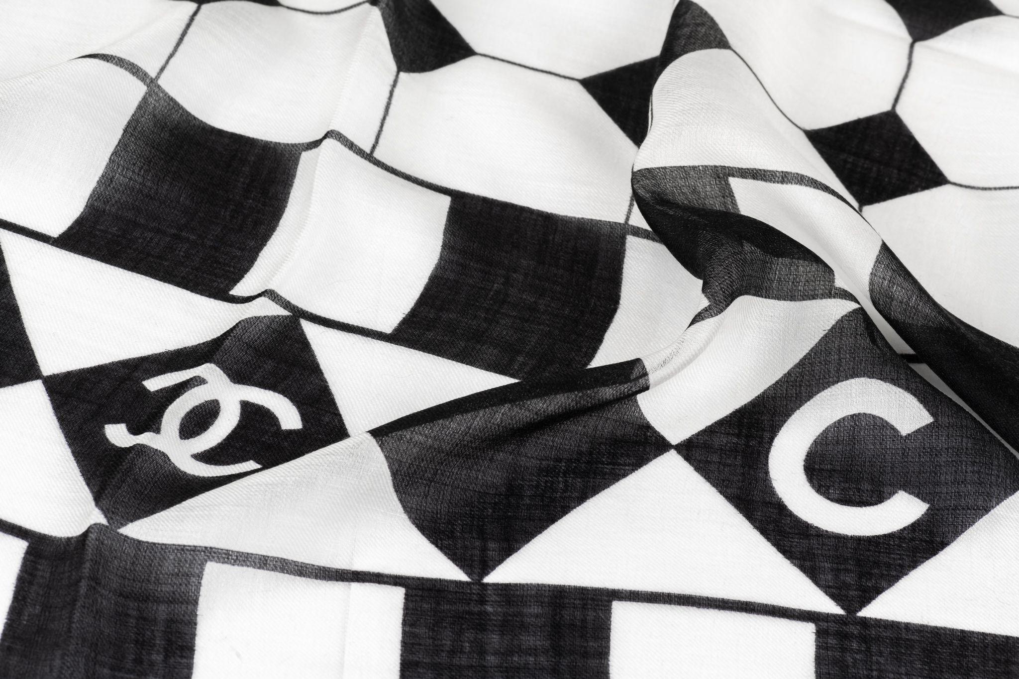 Chanel New Black White Cashmere Shawl In New Condition In West Hollywood, CA