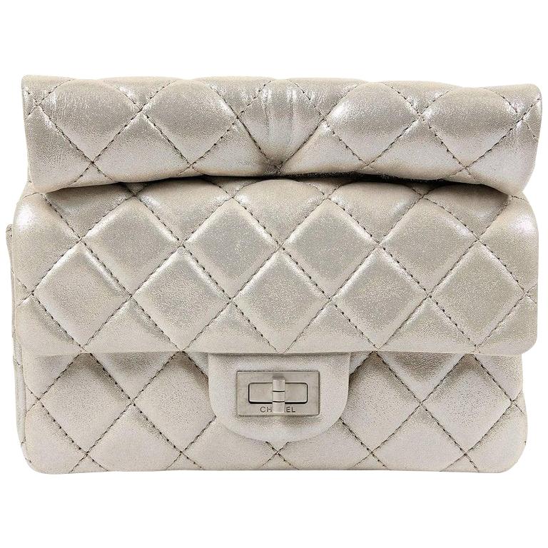 Chanel Silver Leather Roll Handle Reissue Clutch