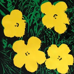 Denied Andy Warhol Flowers, (Yellow) Silkscreen linen Painting by Charles Lutz