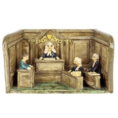 Chelsea Pottery Studio Pottery Figural Courtroom Scene