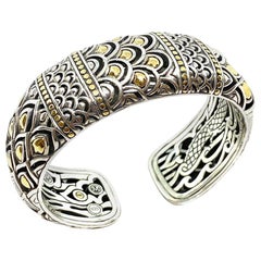 Chinese Dragon Sterling and 18 Karat Gold Bangle Bracelet 91.94 Grams