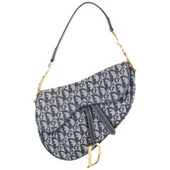 CHRISTIAN DIOR blue OBLIQUE MONOGRAM JACQUARD SADDLEShoulder Bag