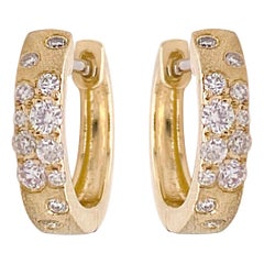 Confetti Hoop Earrings, Yellow Gold Galaxy Diamond Huggies, .32 Carat Diamonds