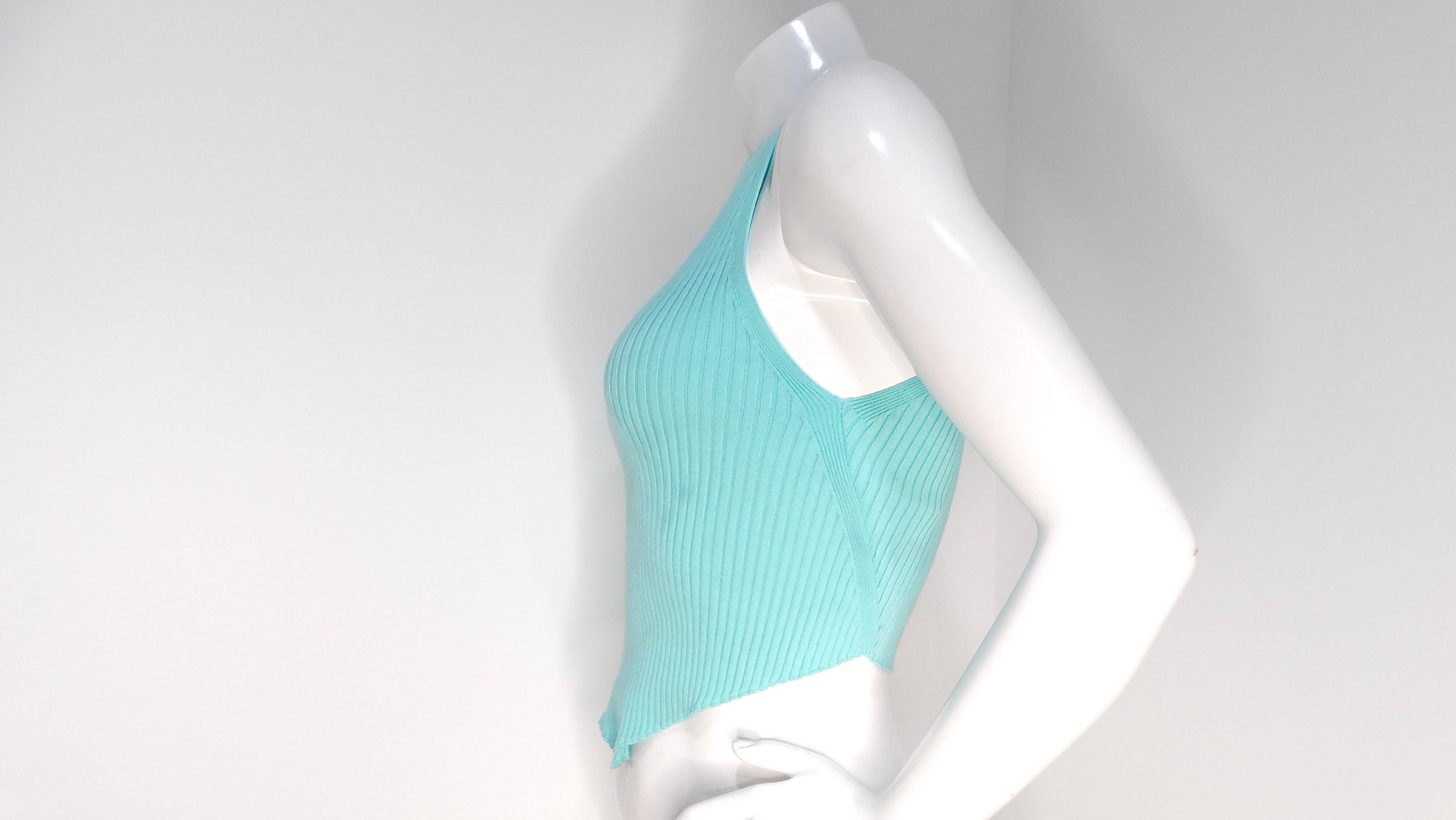 Courreges Ribbed Knit Pointed Hem Teal Tank Top Pour femmes en vente