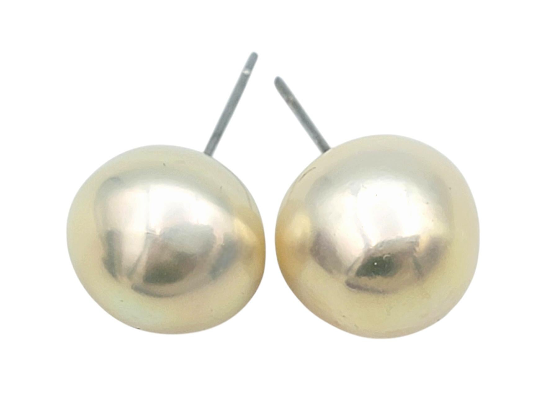 Contemporary Cultured Freshwater Pearl Classic 12.5 mm Stud Earrings in 14 Karat White Gold  For Sale