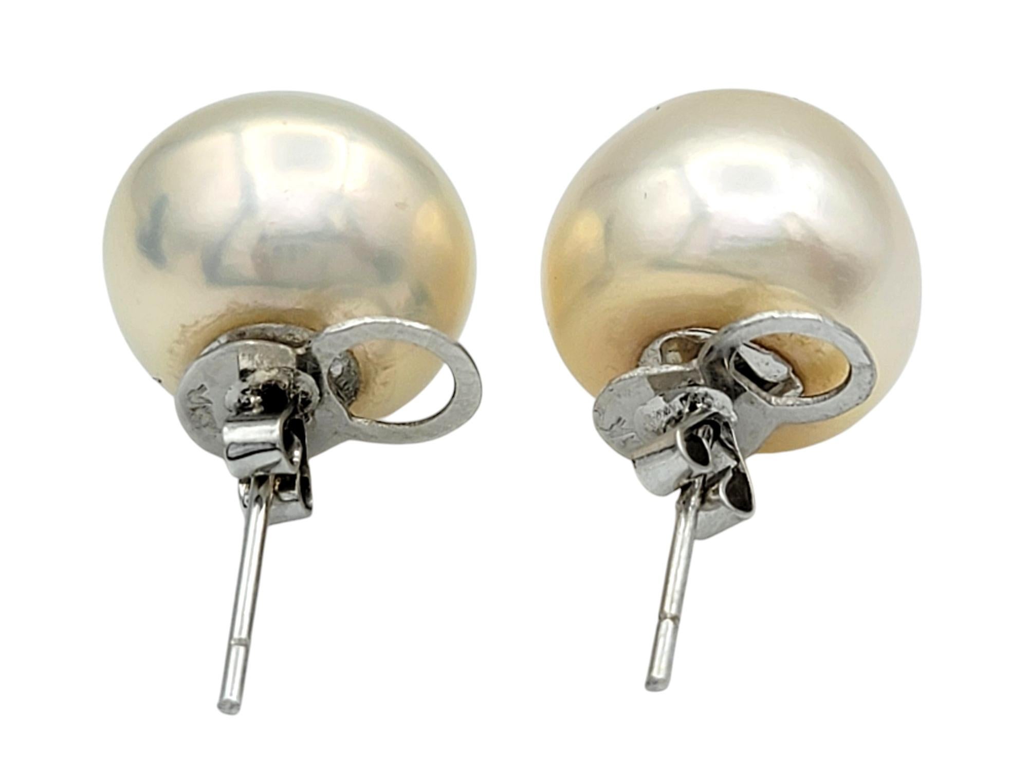 Round Cut Cultured Freshwater Pearl Classic 12.5 mm Stud Earrings in 14 Karat White Gold  For Sale