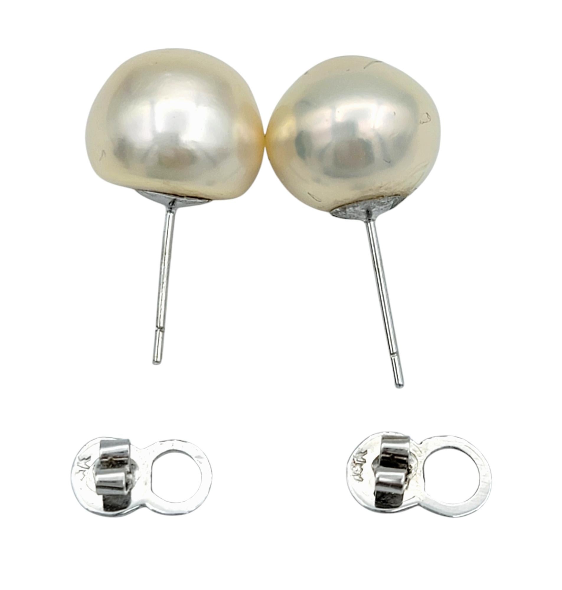 Cultured Freshwater Pearl Classic 12.5 mm Stud Earrings in 14 Karat White Gold  In Good Condition For Sale In Scottsdale, AZ