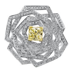 GIA Certified  Yellow Diamond Geometric Flower Ring