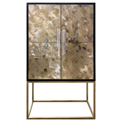 Modern Gold Dust Églomisé Dry Bar Cabinet with Selenite Handles by Ercole Home