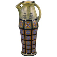 Antique Czechoslovakian Glazed Earthenware Pitcher, Amphora, circa 1925