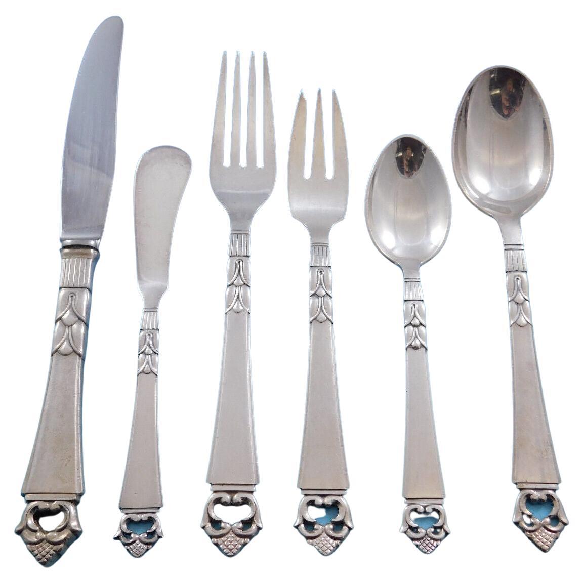 Danish Crown by Frigast Denmark Sterling Silver Flatware Set 10 Service 60 Pcs