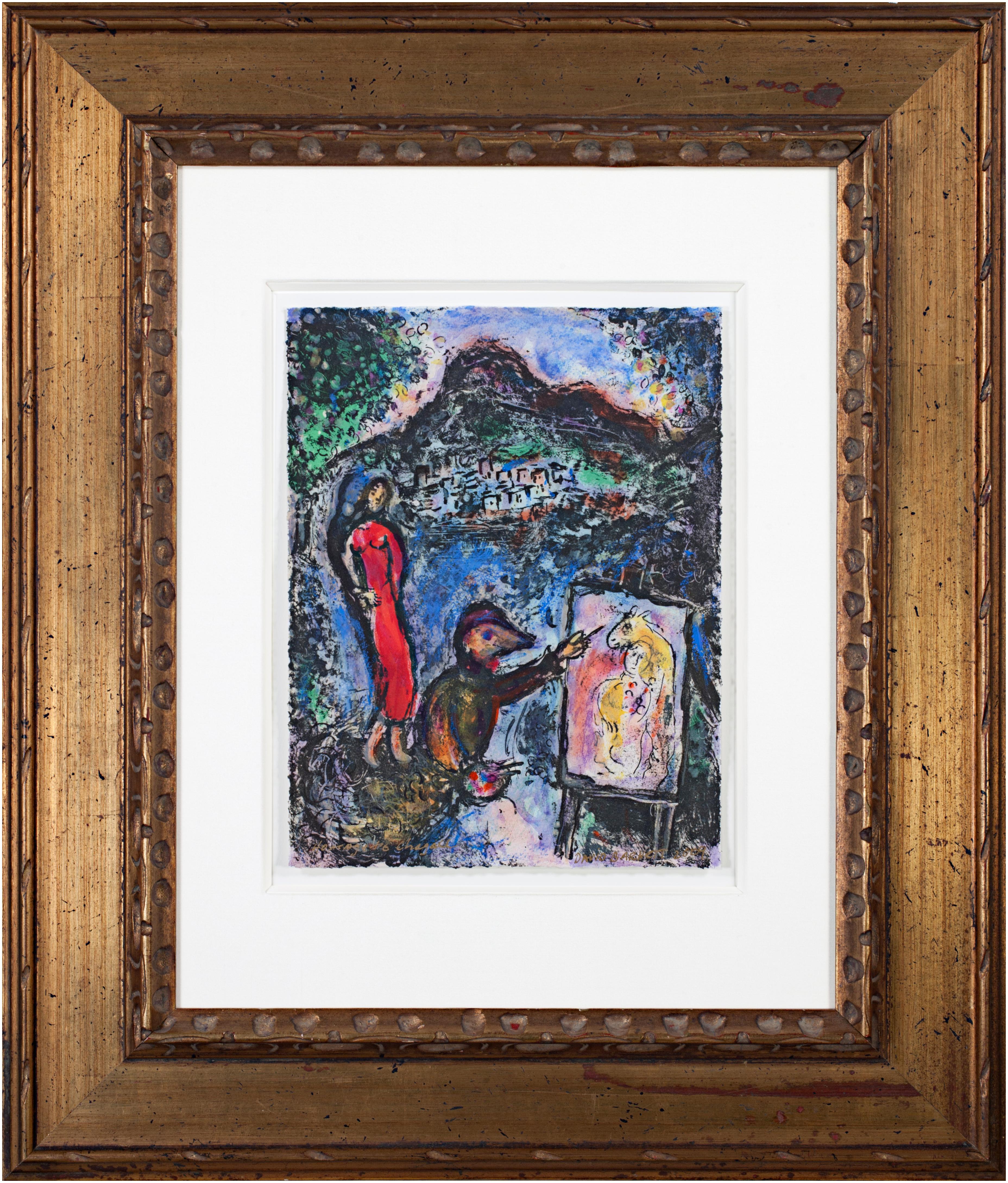 'Homage to Chagall - Near St. Jeannet' original signed mix media composition - Mixed Media Art by David Barnett