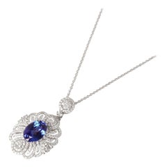 David Jerome 18 Karat White Gold Tanzanite and Diamond Pendant