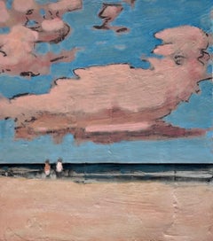 11:05 - Contemporary Beach Landscape Pink Clouds Blue Sky Ocean, 2022