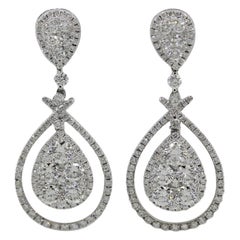 Diamond Cluster Gold Drop Earrings