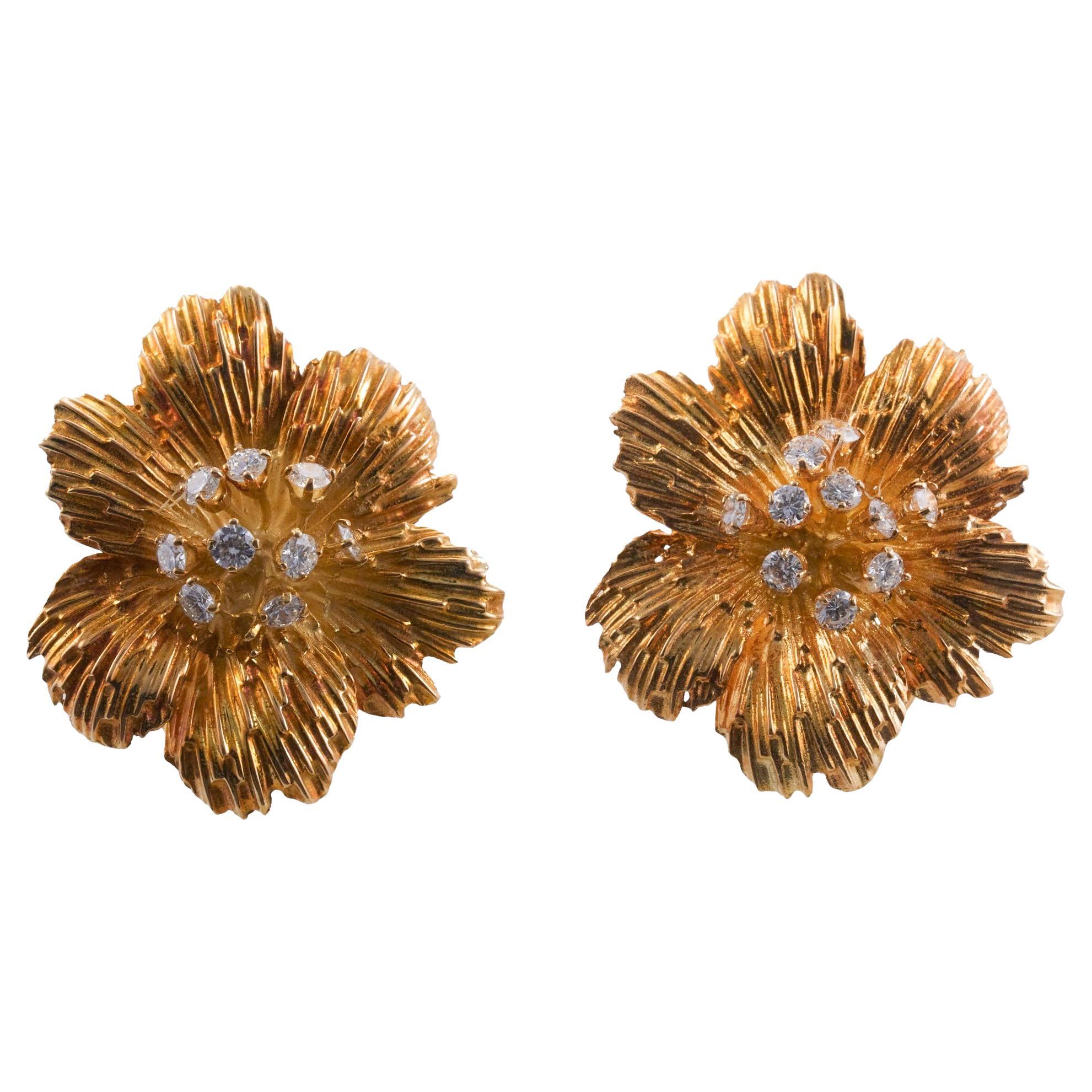 Diamond Gold Flower Earrings