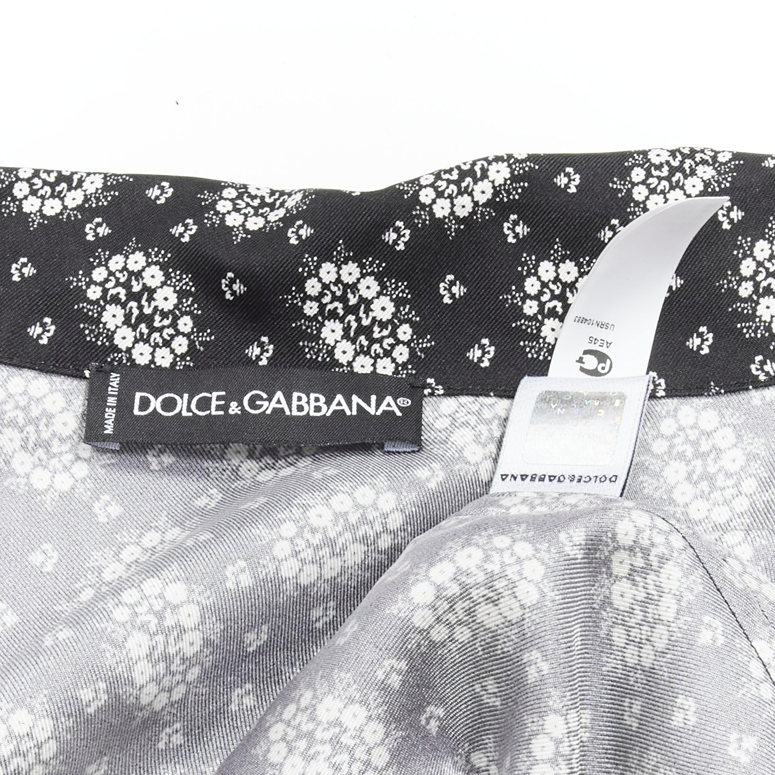 DOLCE GABBANA 100 silk black white floral print pajama shirt IT5 L 4