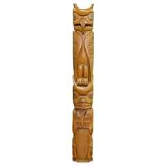 Doug Lafortune Sr. Salish Carved Wood and Abalone TOTEM Pole